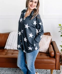 No Ship Drop Ship Apparel Lucky Star Cozy Button Down Top