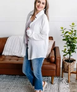 No Ship Drop Ship Light Of My Life Button Down Top In White