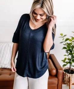 No Ship Drop Ship You've Got One Rich Navy Waffle Knit Top