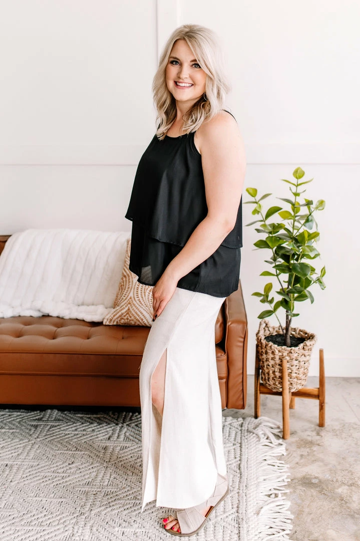 No Ship Drop Ship Lay Me Down Double Layer Flowy Tank In Jet Black Apparel 5 No Ship Drop Ship Lay Me Down Double Layer Flowy Tank In Jet Black Apparel