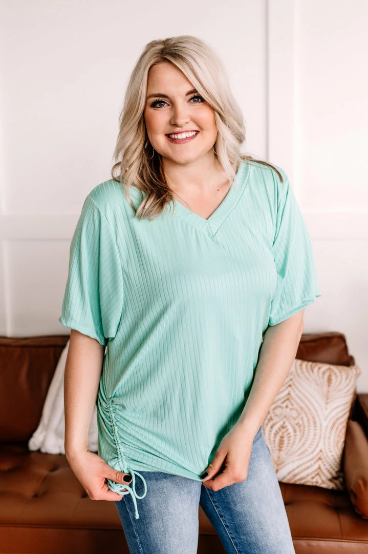 No Ship Drop Ship Apparel Pull You Aside Ruched Top In Spearmint 1 No Ship Drop Ship Apparel Pull You Aside Ruched Top In Spearmint