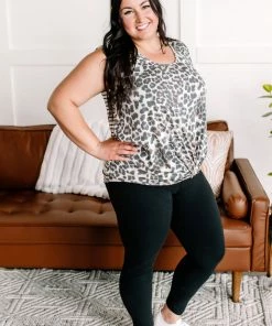 No Ship Drop Ship She's Got Claws Animal Print Button Back Tank