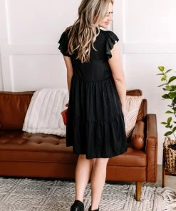 No Ship Drop Ship La La La Satin Tiered Dress In Rich Black