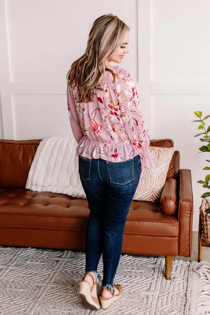 No Ship Drop Ship Dust To Dust Floral Swiss Dot Blouse In Dusty Rose 4 No Ship Drop Ship Dust To Dust Floral Swiss Dot Blouse In Dusty Rose