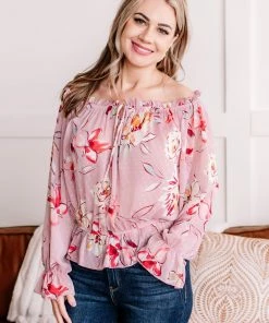 No Ship Drop Ship Dust To Dust Floral Swiss Dot Blouse In Dusty Rose