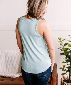 No Ship Drop Ship Walk Softly Scoop Neck Tank Top In Aqua Mist