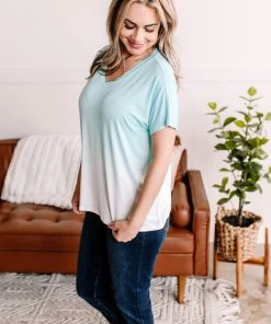 No Ship Drop Ship Fade Away Dip Dyed Tee In Aqua (GHG-S)