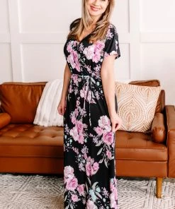 No Ship Drop Ship Take My Hand Maxi Dress In Dark Florals
