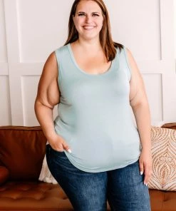 No Ship Drop Ship Walk Softly Scoop Neck Tank Top In Aqua Mist