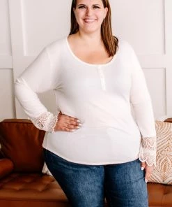 No Ship Drop Ship When I Met You Lace Sleeve Henley In Cream