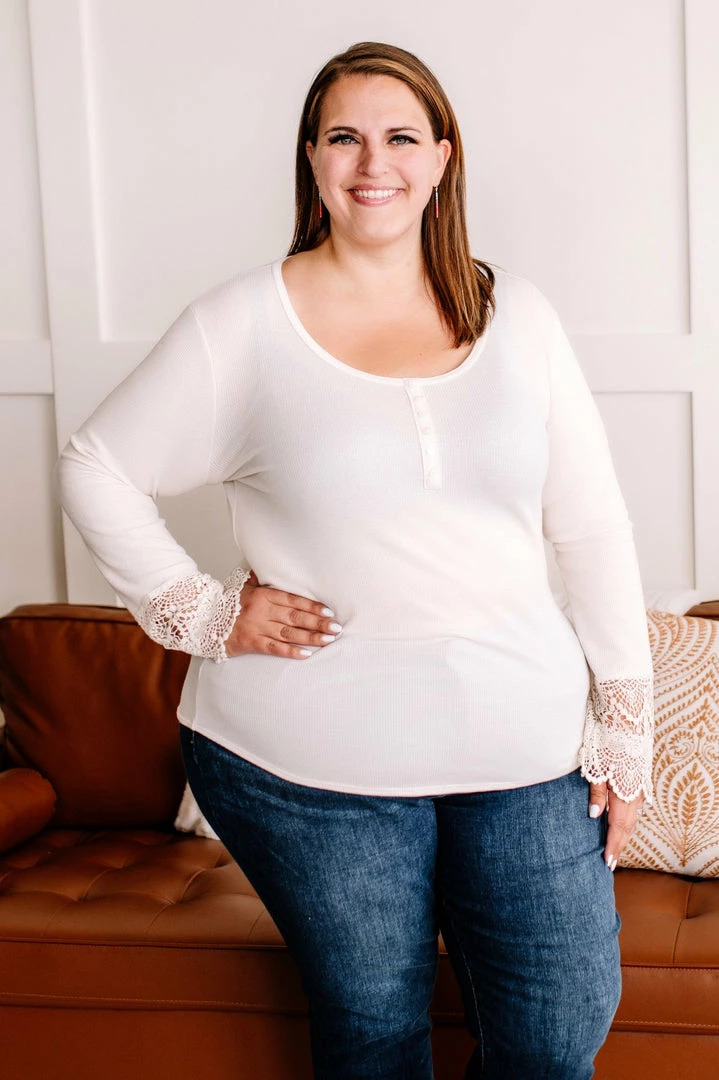 No Ship Drop Ship When I Met You Lace Sleeve Henley In Cream 1 No Ship Drop Ship When I Met You Lace Sleeve Henley In Cream