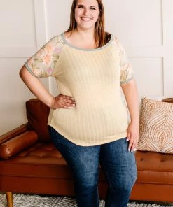 No Ship Drop Ship At Piece Floral Raglan Sleeve Top In Vintage Gold (GHG-S)