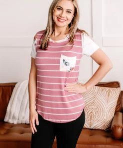 No Ship Drop Ship Apparel Right At Home Marsala & Ivory Floral Pocket Tee