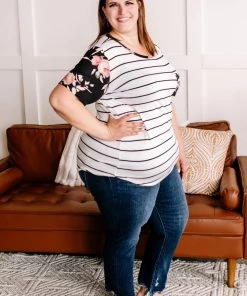 No Ship Drop Ship Right At Home Black & Ivory Floral Pocket Tee Apparel 7 No Ship Drop Ship Right At Home Black & Ivory Floral Pocket Tee Apparel