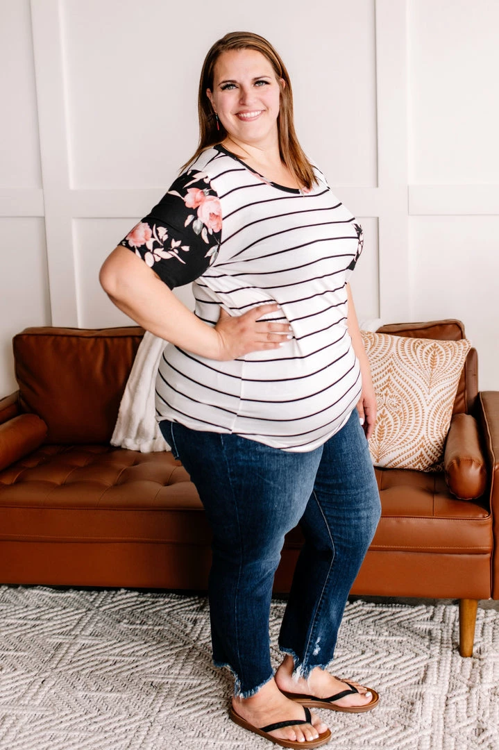 No Ship Drop Ship Right At Home Black & Ivory Floral Pocket Tee Apparel 3 No Ship Drop Ship Right At Home Black & Ivory Floral Pocket Tee Apparel