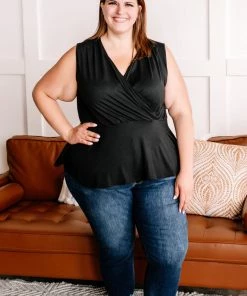 No Ship Drop Ship Come On Over Surplice Sleeveless Top In Black Apparel