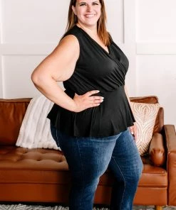 No Ship Drop Ship Come On Over Surplice Sleeveless Top In Black Apparel