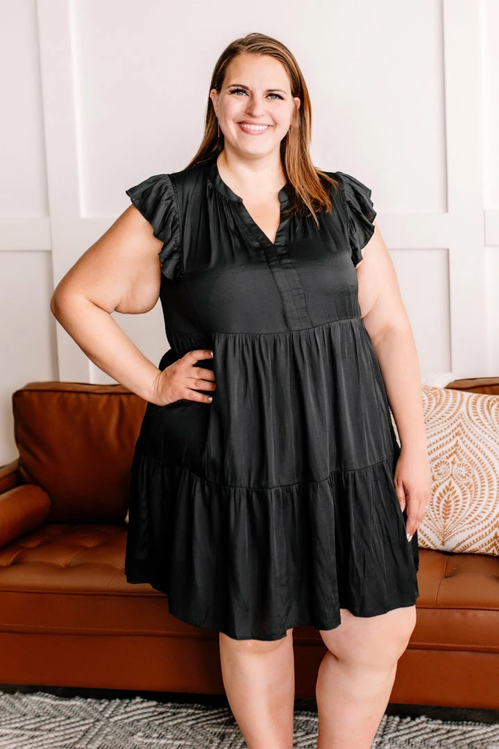 No Ship Drop Ship La La La Satin Tiered Dress In Rich Black 4 No Ship Drop Ship La La La Satin Tiered Dress In Rich Black