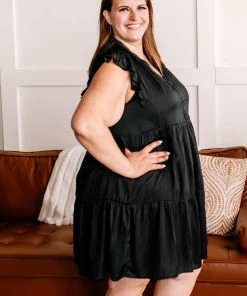 No Ship Drop Ship La La La Satin Tiered Dress In Rich Black 11 No Ship Drop Ship La La La Satin Tiered Dress In Rich Black