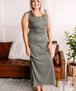 No Ship Drop Ship Apparel A Sight To Behold Button Front Henley Maxi Dress In Olive