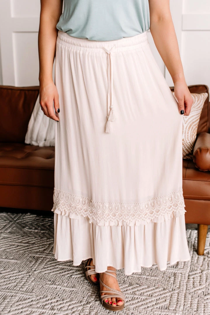 No Ship Drop Ship Easy Come, Easy Go Bohemian Lace Maxi Skirt In Soft Beige Apparel 1 No Ship Drop Ship Easy Come, Easy Go Bohemian Lace Maxi Skirt In Soft Beige Apparel
