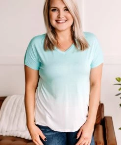 No Ship Drop Ship Fade Away Dip Dyed Tee In Aqua