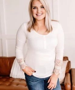 No Ship Drop Ship When I Met You Lace Sleeve Henley In Cream 7 No Ship Drop Ship When I Met You Lace Sleeve Henley In Cream