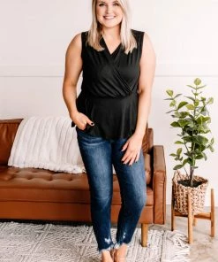 No Ship Drop Ship Come On Over Surplice Sleeveless Top In Black Apparel