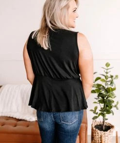 No Ship Drop Ship Come On Over Surplice Sleeveless Top In Black Apparel