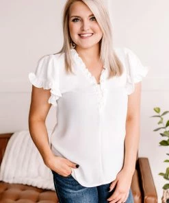 No Ship Drop Ship Pull It Together Ruffle Blouse In Clean White Apparel