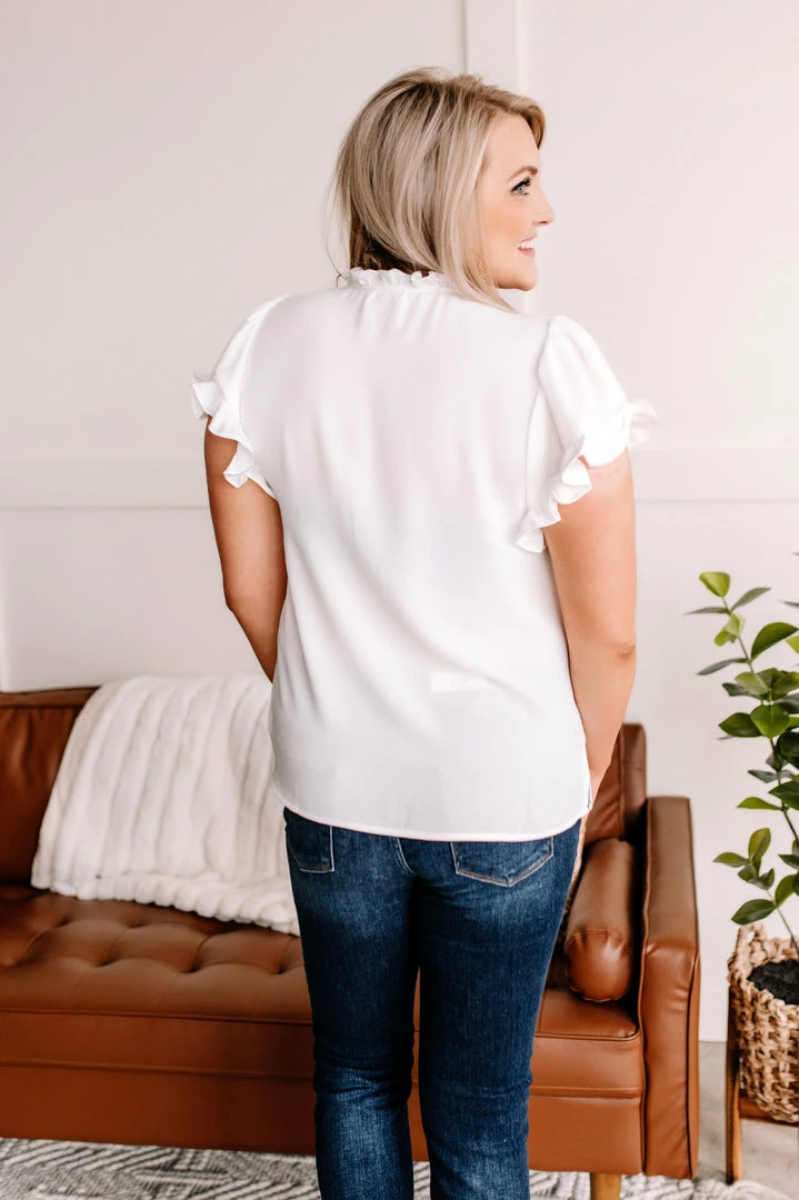 No Ship Drop Ship Pull It Together Ruffle Blouse In Clean White Apparel 6 No Ship Drop Ship Pull It Together Ruffle Blouse In Clean White Apparel