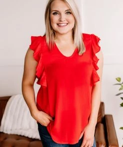 No Ship Drop Ship Ruffled Around The Edges In Tomato