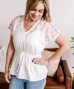 No Ship Drop Ship Gotta Hold On Embroidered Savannah Jane Top