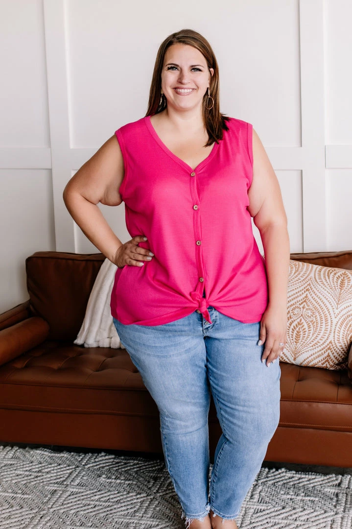 No Ship Drop Ship Give It A Shot Fushia Button Sleeveless Top 4 No Ship Drop Ship Give It A Shot Fushia Button Sleeveless Top