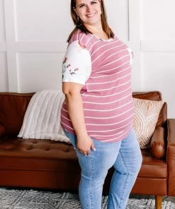 No Ship Drop Ship Apparel Right At Home Marsala & Ivory Floral Pocket Tee