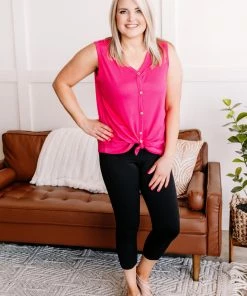 No Ship Drop Ship Give It A Shot Fushia Button Sleeveless Top 9 No Ship Drop Ship Give It A Shot Fushia Button Sleeveless Top