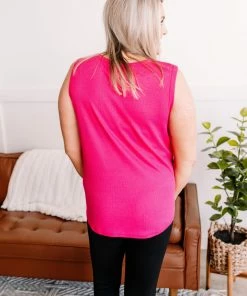 No Ship Drop Ship Give It A Shot Fushia Button Sleeveless Top