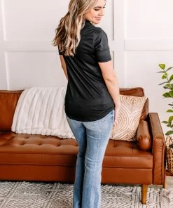 No Ship Drop Ship Oh, Hey There Ruched Button Down Top In Black Apparel