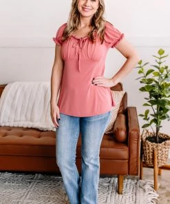 No Ship Drop Ship Apparel Call Me Charmed Tie Front Top In Marsala