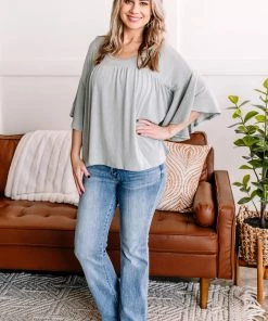 No Ship Drop Ship Apparel On A Wing Flowy Sleeve Top In Sage