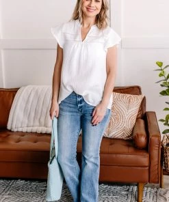 No Ship Drop Ship In The Wind Flutter Top In Fresh White