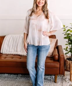 No Ship Drop Ship Go With The Flow Top In Blushy Taupe Apparel