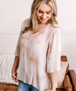 No Ship Drop Ship Go With The Flow Top In Blushy Taupe Apparel