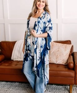 No Ship Drop Ship Blue Jean Baby Floral Kimono In Denim