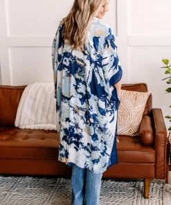 No Ship Drop Ship Blue Jean Baby Floral Kimono In Denim