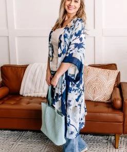 No Ship Drop Ship Blue Jean Baby Floral Kimono In Denim