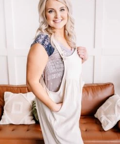 No Ship Drop Ship Jump, For My Love Overalls In Oatmeal (GHG-S) GHG- Shop Singles