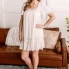 No Ship Drop Ship Oh Pleats Delicate Crochet Dress In Soft Beige Apparel