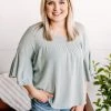 No Ship Drop Ship Apparel On A Wing Flowy Sleeve Top In Sage