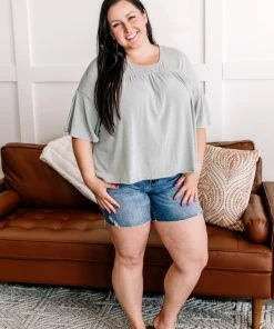 No Ship Drop Ship Apparel On A Wing Flowy Sleeve Top In Sage